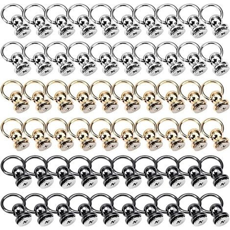 60 Pièces Rivets à Visser en Cuir avec Tête Ronde O-Ring de 8mm, Kit de Rivets Multicolores (Doré, Argenté, Noir) pour Artisanat en Cuir, Accessoires DIY pour Sacs, Ceintures et Chaussures (1/5)