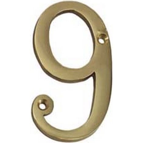 5PZ NUMERO CIVICO "9" INGLESE IN OTTONE LUCIDO