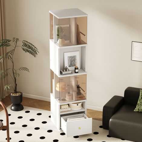 Vitrine rotative 50 x 50 x 160 cm en MDF et verre brun, blanche et marron, REDOM (1/5)