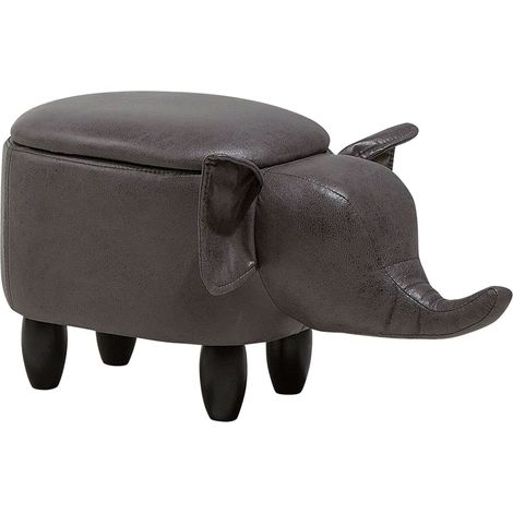 Storage Animal Stool ELEPHANT Faux Leather Dark Grey