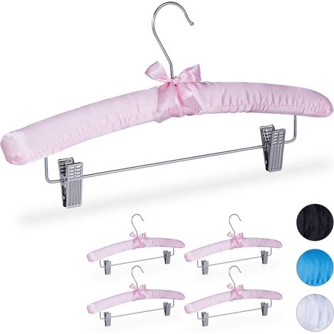 10 x Satin Coat Hanger, Padded, Vintage, Adjustable Clips, Swivel Hook, 38 cm, Pink