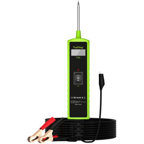 Testeur de circuit automobile TopDiag P60 Testeur de court-circuit du système électrique automobile 6-30 V CC avec fonction écran LCD Lampe de poche Activation des composants
