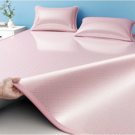 Drap rafraîchissant effet soie glacée – Protège-matelas d'été respirant – Sensation de fraîcheur et confort – Avec taie d'oreiller assortie (Rose - Surmatelas 120 × 200 cm + 1 taie d'oreiller) (1/5)