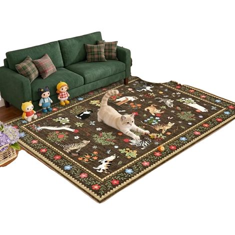 Tappeto per gatti, con motivo floreale, antiscivolo per interni, marrone, 120 × 170 cm (1/2)