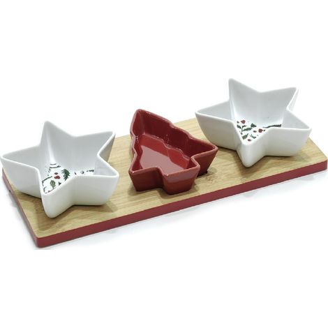 Antipastiera a scomparti in bianco rosso stella albero di natale decorazione tavola natalizia base in bambu idea regalo (1/3)