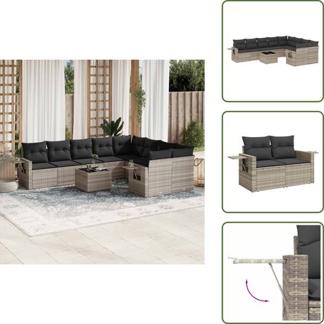 Cuscini per seduta - vidaXL Set Divano Giardino 10 pz con Cuscini Grigio Chiaro Polyrattan - Cuscini per schienale