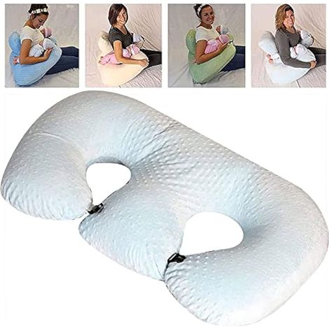 Oreiller de Grossesse, Oreiller d'allaitement pour Femmes Enceintes, Oreiller de Soutien pour Jumeaux en Tissu de Coton Lavable en Machine,Bleu (1/4)