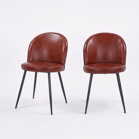 Lot de 2 chaises en cuir de buffle marron rouge - Célestin (1/5)