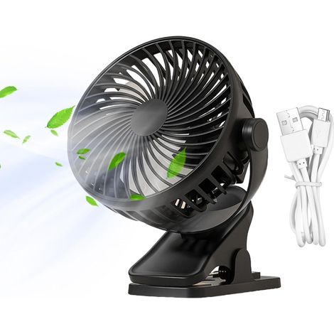 Ventilatore nero, agganciabile al comodino, piccolo, ricaricabile e multifunzionale, ideale per passeggini, viaggi, ufficio e camera da letto. (1/5)