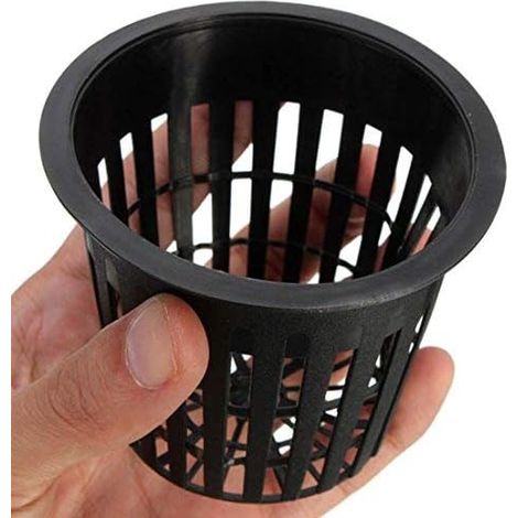 Juego de 10 cestas de malla de plástico negro para cultivo hidropónico y jardinería al aire libre. (1/5)