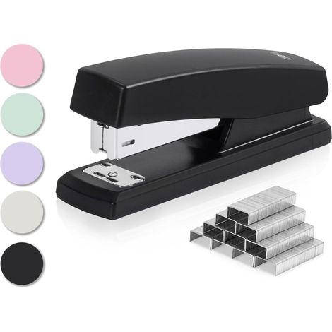 Agrafeuse Deli incl. 640 agrafes, agrafeuse de bureau noire pour poste de travail papeterie accessoire de bureau pratique (1/5)
