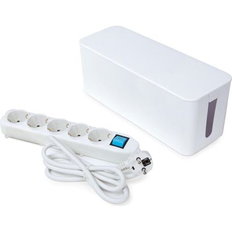 Perel Steckdosenleiste mit Schalter und Kabelbox, 5 Schutzkontakt-Steckdosen, Kabel 1.5 m, 3G1.5, Innenbereich, Weiß (1/5)