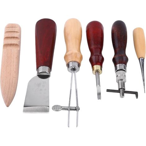 6-teiliges Rillenstanzwerkzeug für Lederhandwerk, verstellbares Kantenschälwerkzeug, Messer, Handwerkzeugset für Lederhandwerk, grundlegendes Handnähzubehör