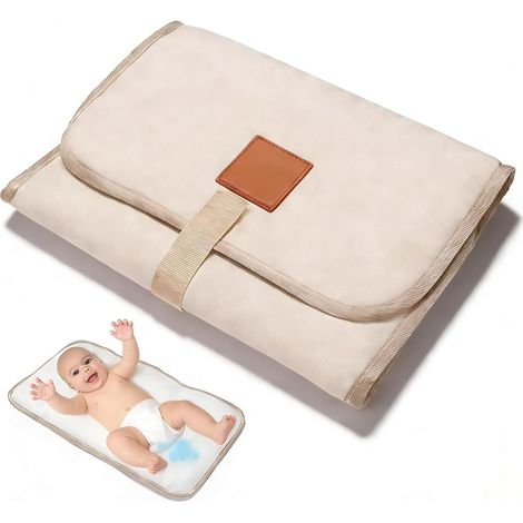 Tapis À Langer Bébé Pliable Imperméable Portable 58.5x30.5cm,Matelas À Langer Nomade Lavable pour Voyages Maison Extérieur Ivory (1/5)