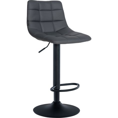Sgabello da bar moderno x1 in PVC grigio con motivo trapuntato e base a tromba in metallo nero 100005651