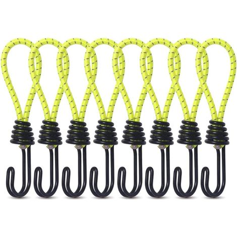 Lot de 8 sangles élastiques pour tente de camping en plein air - Sangle fixe - Crochet de corde élastique - Accessoires de camping - Corde de traction (jaune) (1/5)
