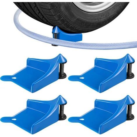 Set di 4 protezioni per pneumatici resistenti con fissaggio a U sicuro, realizzate in plastica durevole per autolavaggi, ideali per auto, camion e moto (blu) (1/4)