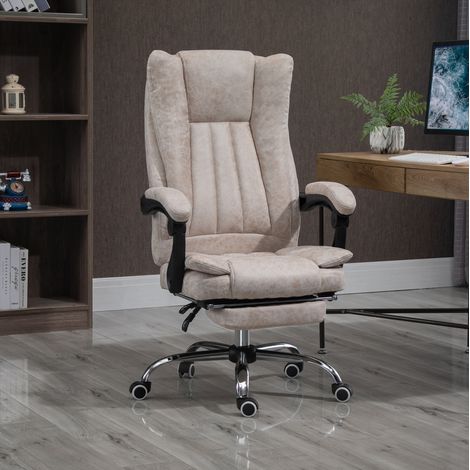 Sedia da ufficio ergonomica reclinabile con poggiapiedi, altezza regolabile, microfibra beige (1/5)