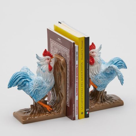 EDG Enzo De Gasperi Fermalibri Gallo Polly Set 2 Pz H 18 Cm Bianco Blu