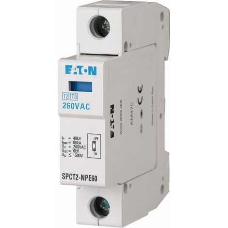 Parafoudres débrochables 1p+N 260VAC 30kA 000167618 EATON SPCT2-NPE60/1