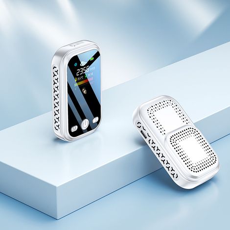 Kohlendioxiddetektor, multifunktionaler Temperatur- und Feuchtigkeitsdetektor, tragbarer Luftqualitätsdetektor zum Tragen um den Hals, USB-aufladbar. (1/5)