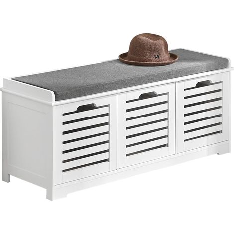 Banco de Almacenamiento con Acolchados Cojines y 3 Cubos, Entrada Zapato Gabinete Dresser Cómodo Banco FSR23-W SoBuy ES