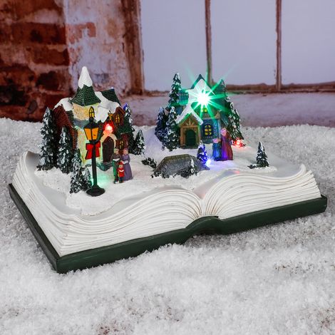 LED Weihnachtsstadt im Buch - 21,5 cm - mit 6 bunten LED beleuchtet