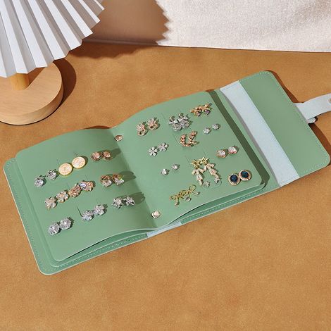 Rouleau à bijoux multifonction élégant et compact - Organisation simple pour boucles d'oreilles et colliers - Étui de transport sécurisé pour accessoires, vert (1/5)