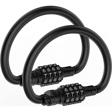Cadenas à combinaison, mousquetons robustes, grand cadenas à code en forme de D à 4 chiffres pour câble antivol de vélo, valise, casque, sac à dos de voyage (2, noir) (1/5)