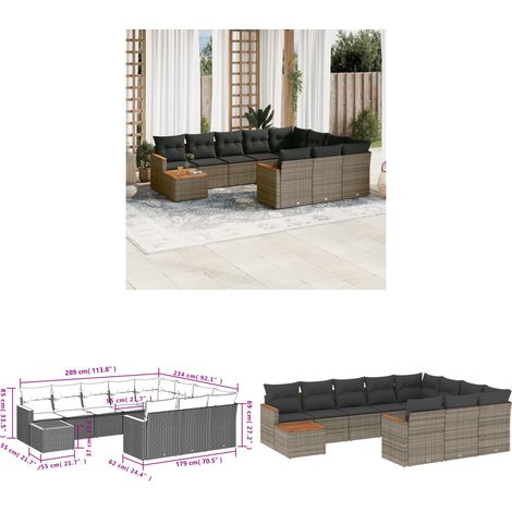 11-tlg. Garten-Sofagarnitur mit Kissen Grau Poly Rattan - Gartenmöbel Set - Esstisch - Lounge Möbel - Rattan Sofa - Outdoor Furniture - Home & Living (1/3)