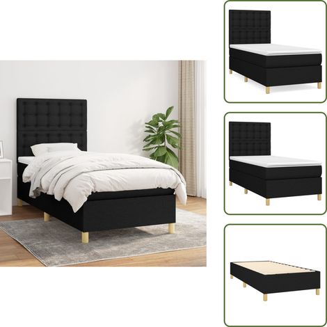 Boxspringbett mit Matratze Schwarz 90x200 cm Stoff - Boxspringbett - Doppelbett - Schlafraum - Bettenrahmen - Matratze (1/5)