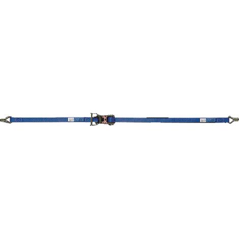 Cinghia di ancoraggio DIN EN 12195-2 L.4m B.25mm con cricchetto e gancio appuntito, capacità di carico LC 1000 daN