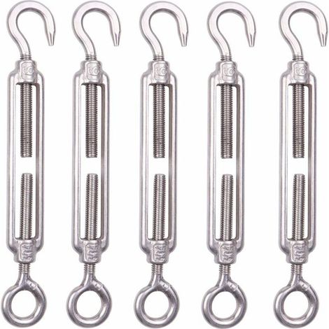 Lot de 5 M6 Tendeur Cable Inox 6mm Tendeur Cloture Crochet Tendeur 304 en Acier Inoxydable Réglable Tendeur Grillage pour Corde Cable Fil à Linge Jardin Grillage (1/5)