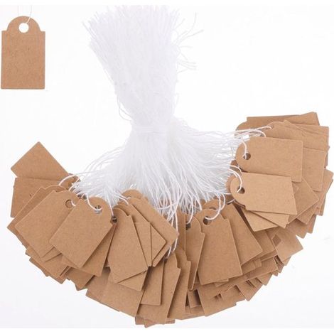 500 etiquetas de precio con cordón, etiquetas para perchas, 22×35 mm, papel kraft marrón, etiquetas de precio, percha, ropa, regalos, Navidad (1/5)