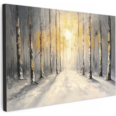 TABLEAU SUR TOILE Hiver - Abstrait - Neige - Nature - Soleil Toile Peinture Grand Format XXL 150x100 cm