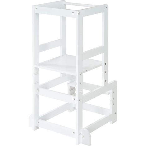 roba Torre d'Apprendimento Montessori, Sgabello Sicuro per Bambini, Ideale come Aiuto in Cucina, Supporta fino a 80 kg, Base Regolabile in Altezza su 3 Posizioni, Legno Laccato Bianco (1/5)