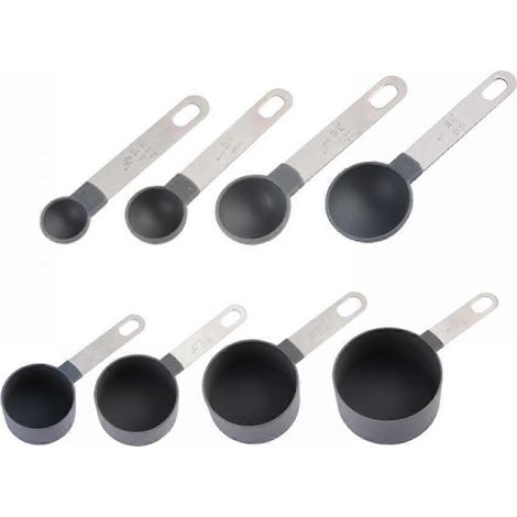 Set mit 8 abgestuften Messlöffeln aus Kunststoff für die Küche, mit Edelstahlgriff, ideal zum Backen. (1/5)