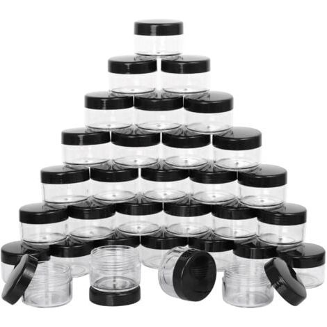 Lot de 32 petits pots d'échantillons de maquillage, contenants cosmétiques de 15 grammes avec couvercles, pots en plastique, pots de voyage noirs, bouteilles vides pour produits de toilette (1/5)