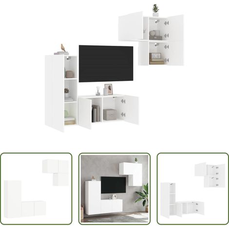 vidaXL Meuble TV - Unités murales TV 4 pcs blanc bois d'ingénierie (1/5)