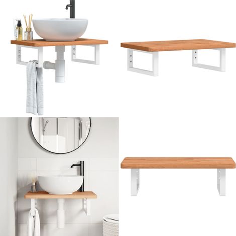 Estante de lavabo de pared de acero y madera maciza de haya - Estantería de baño - Estantería de pared
