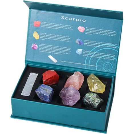 Coffret Cristaux Scorpion - Pierres Naturelles Jaspe Rouge Citrine Labradorite Cristal Rose Violette Du Brésil Lapis-Lazuli - Ensemble Décoratif Astrologique - 6 Pièces (1/3)