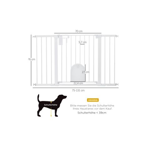 Barrière de protection de porte / barrière d'escalier 75-131cm, fixation par serrage en métal et ABS en Blanc, 76cm de haut pour la sécurité à la maison (1/5)