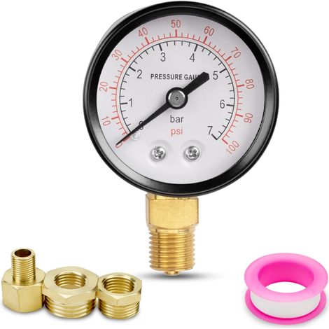 Manomètre de pompe 50mm - 1 unité - Acier inoxydable et laiton - Mesure 0-7 Bar radial - Pour puits et liquides non corrosifs - Avec raccords filetés (1/5)