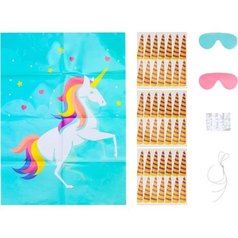 1 Jeu épingler la corne, licorne, autocollants, masque, fête anniversaire, enfants (1/5)