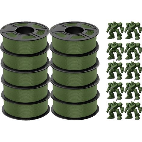 Filamento PLA 3D, 1,75 mm de diámetro, paquete de 10 unidades, compatible con impresoras FDM, PLA Meta Verde Oliva (1/2)