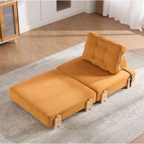 Divano letto 1 posto 90x86x84 cm in velluto a coste arancione, salvaspazio FloraGrace (1/5)