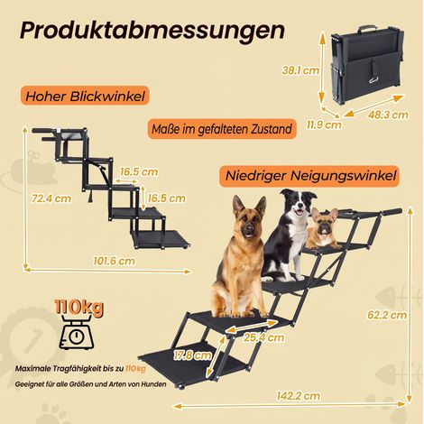 Rampa plegable para perros de acero negro antideslizante 101,6x48,3x72,4 cm - MEUBLIV (1/5)