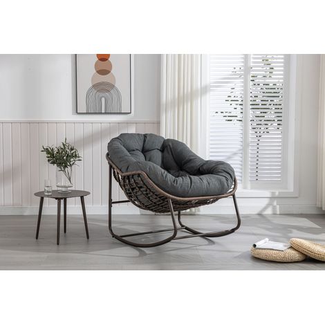 Fauteuil bascule extérieur surdimensionné osier forme œuf patio coussin épais lounge moderne balcon terrasse gris foncé