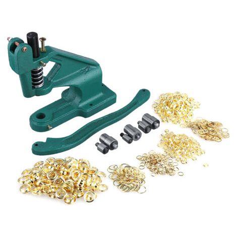 Machine Pince à Oeillets Professionnelle, Manuelle à Crémaillère avec 3 Matrices et 900pcs Oeillets 6mm/10mm/12mm pour DIY Couturières Enseignes Fabricants (1/5)