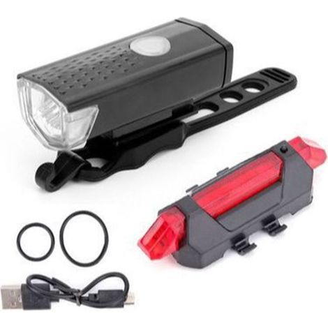 Ensemble de lumières pour vélo rechargeables USB haute luminosité éclairage vélo noir phare avant feu arrière rouge pour conduite nocturne (1/5)